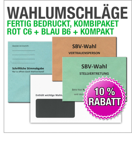 Kombipaket SBV-Wahl � 4 Umschl�ge f�r Vertrauensperson, Stellvertretung und Briefwahl