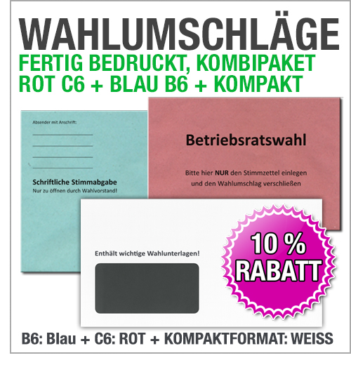 Kombipaket 1 - Rote C6-, Blaue B6- und Weie Kompaktumschlge zur Betriebsratswahl