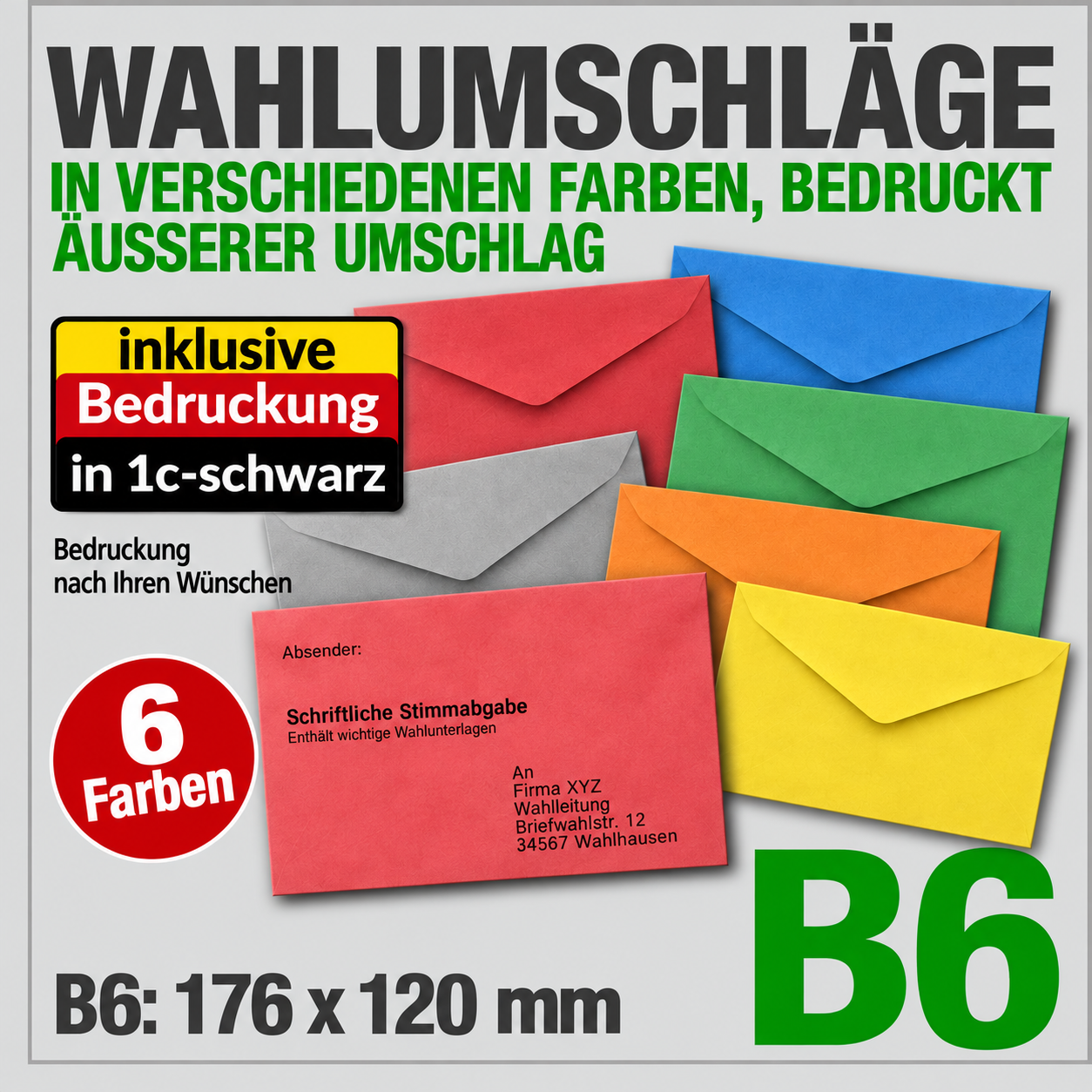 SBV-Briefwahlumschläge B6, 176 x 120 mm, bedruckt