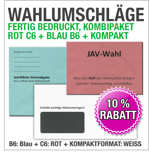 Kombipaket JAV-Wahl – Rote C6-, Blaue B6- und Weiße Kompaktumschläge
