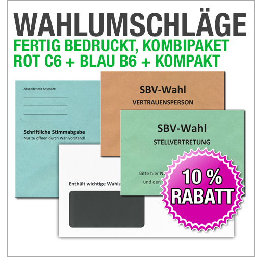 Kombipaket SBV-Wahl – 4 Umschläge für Vertrauensperson, Stellvertretung und Briefwahl